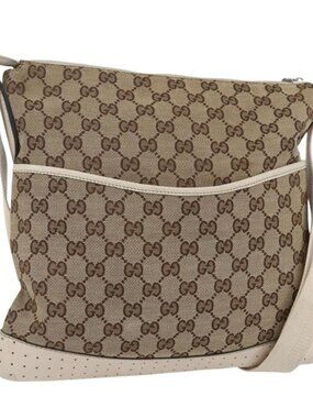 Authentic GUCCI GG Canvas Shoulder Bag Beige Silver 145857